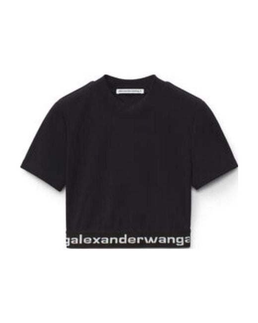 Alexander Wang Black Logo-Tape Cropped T-Shirt
