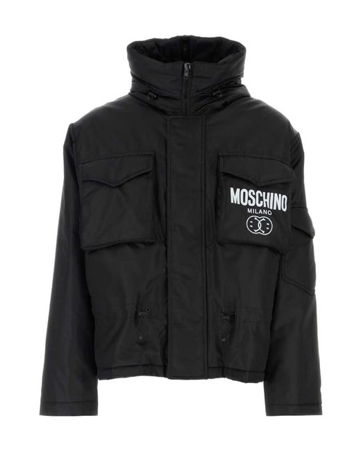 Moschino Black Logo-Print Padded Jacket for men