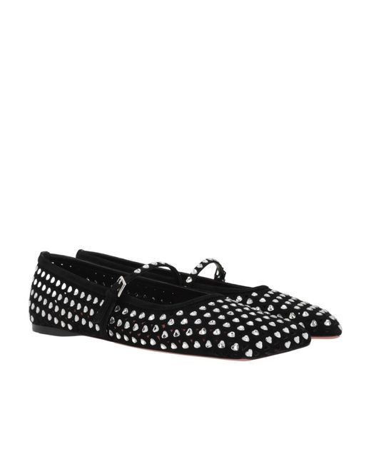 AMINA MUADDI Black Crystal Heart-Shaped Ballet Shoes
