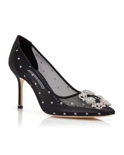 Manolo Blahnik Black Hangisi Satin Pois Pump