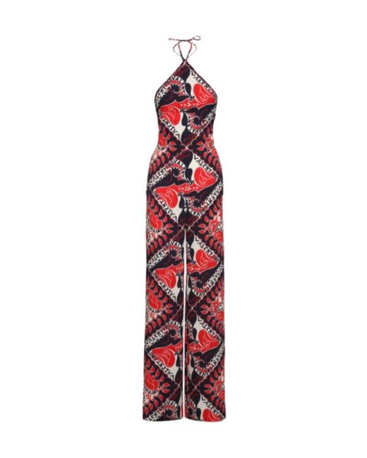 Valentino Red Printed Silk Crêpe Halter Jumpsuit