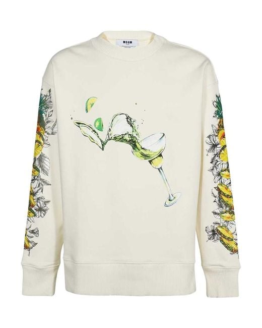 MSGM White Graphic Printed Crewneck Sweatshirt for men
