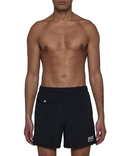 KENZO Blue Logo Patch Swim Trunks for men