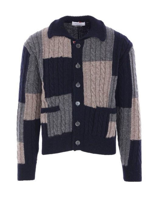 Thom Browne Blue Checked Knitted Cardigan for men