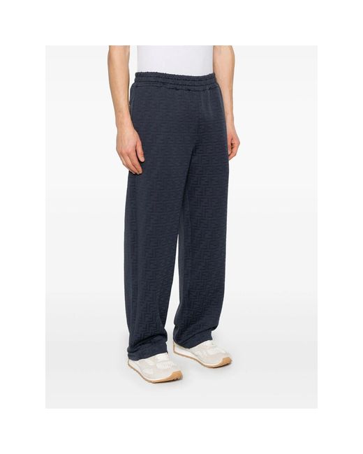 Fendi Blue Ff Monogram Straight-Leg Pants for men
