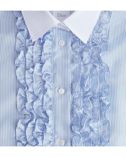 Dior Blue Iviera Blouse With Ruffled Plastron