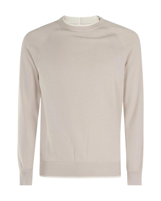 Eleventy White Crewneck Layered-Effect Jumper for men
