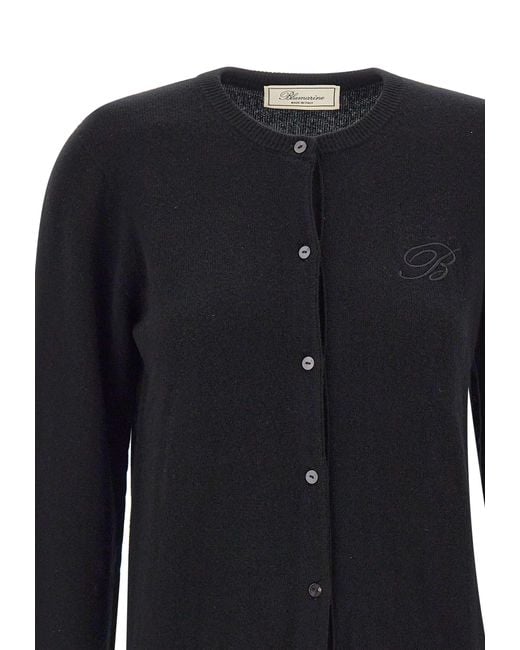 Blumarine Black Logo Embroidered Crewneck Cardigan