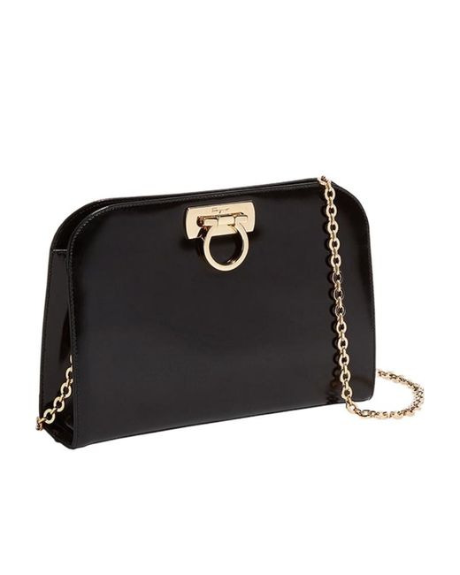 Ferragamo Black Logo Plaque Chain Linked Clutch