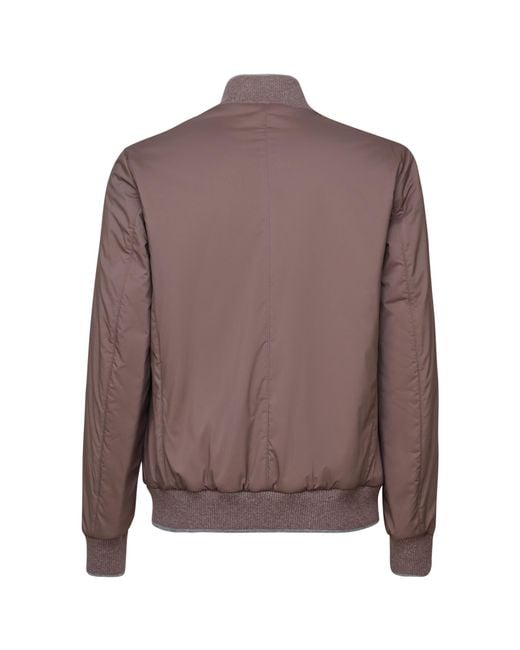 Fedeli Brown Long Sleeved High Neck Bomber Jacket for men