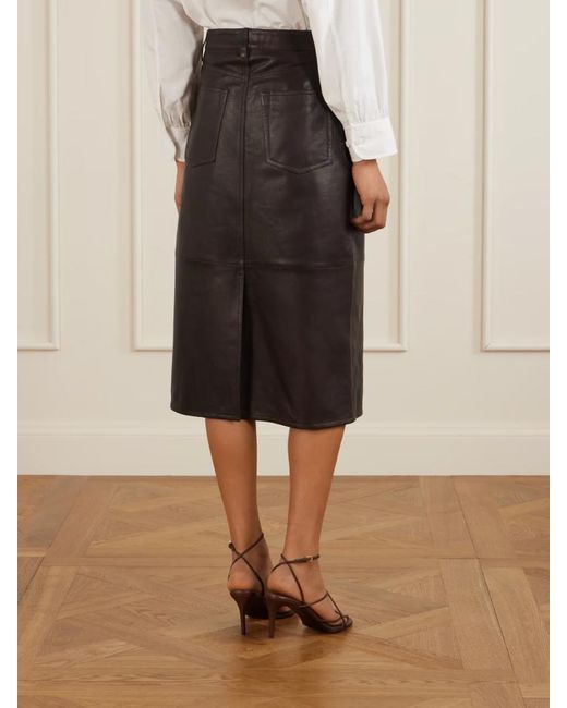 FRAME Brown Paneled Leather Midi Skirt