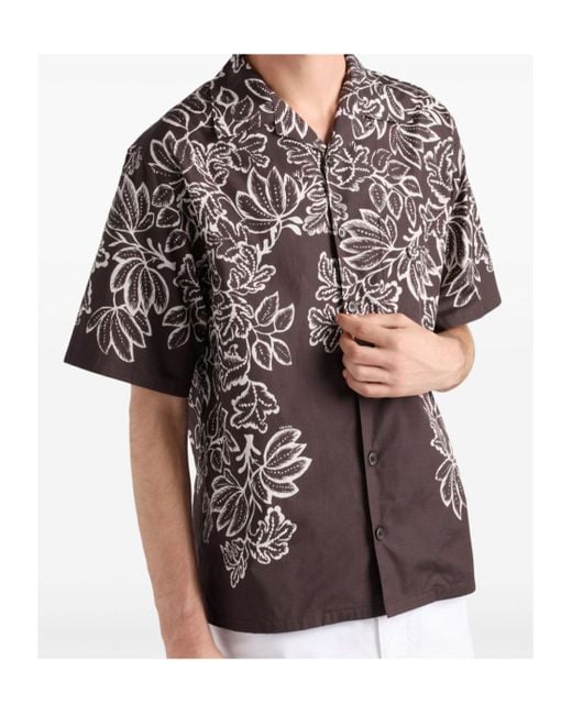 Prada Black Cotton Printed Bowling Shirt for men