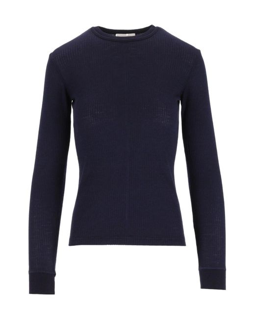 Forte_forte Blue Ribbed Crew Neck Knit T-Shirt