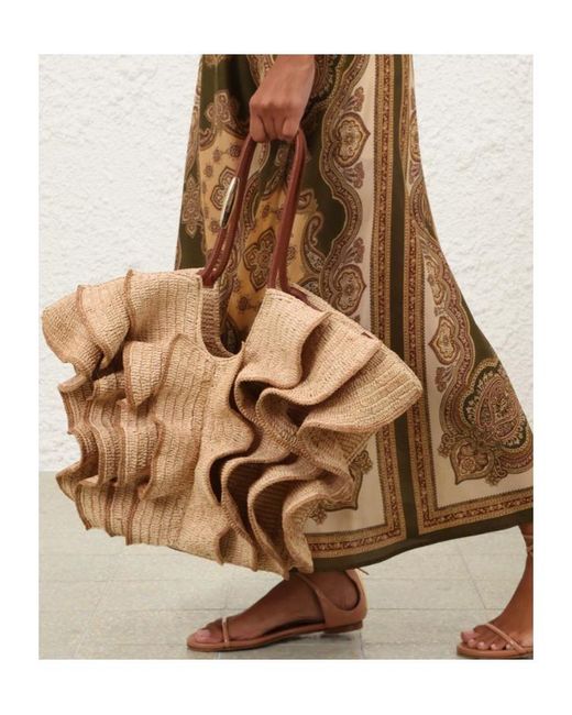 Zimmermann Natural Goldentime Medium Ruffle Tote
