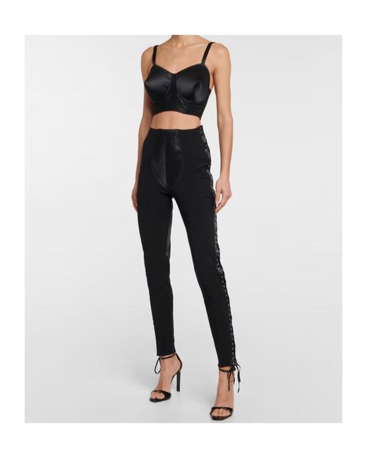 Jean Paul Gaultier Black X Lotta Volkova Lace-Up Satin And Mesh Leggings