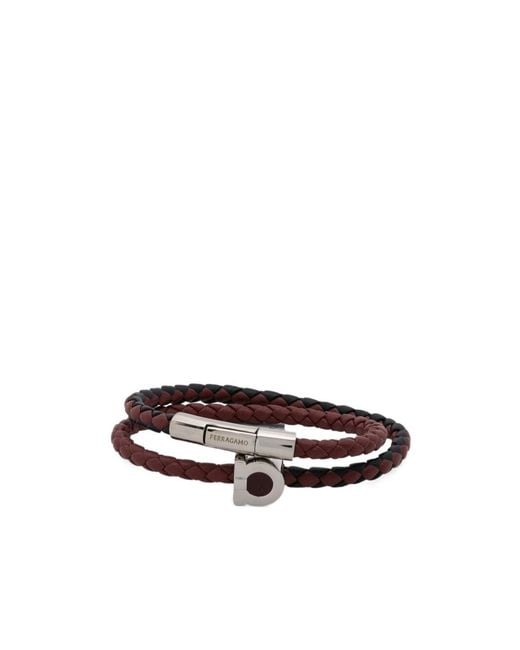 Ferragamo White Ferragamo Gancini Braided Double-Wrap Bracelet for men