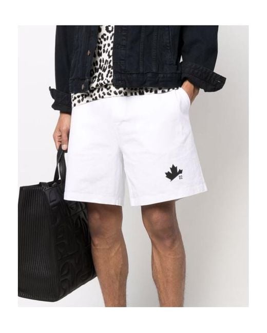 DSquared² White Logo-Print Track Shorts for men