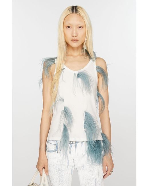 Acne Blue Feather-Detailing Ribbed Tank Top