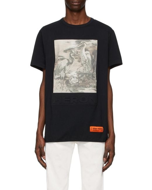 Heron Preston Black Crew Neck Heron Print T-Shirt for men