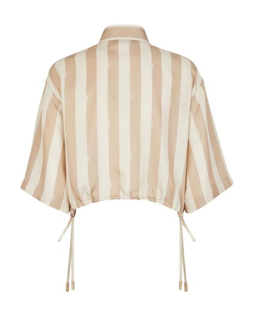 Fendi Natural Striped Drawstring Hem Cropped Shirt