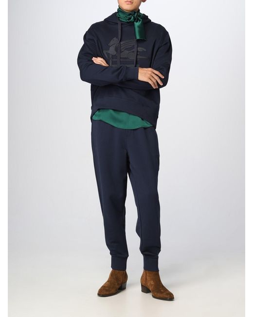 Etro Blue Logo Embroidered Drawstring Tapered Track Pants for men