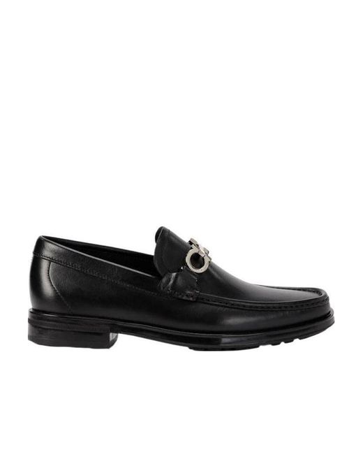 Ferragamo Black Logo Buckle Business Casual Shoes for men