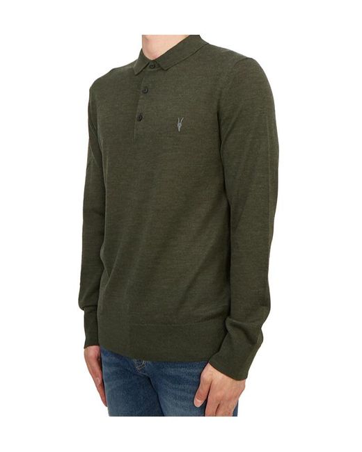 AllSaints Green Long-Sleeved Polo Shirt for men