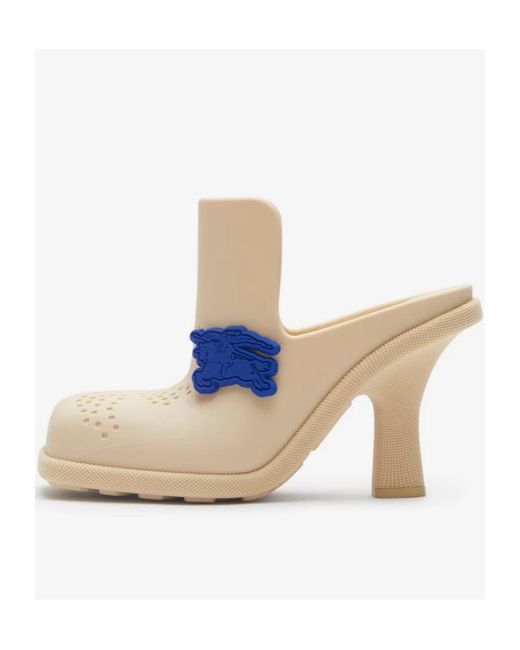 Burberry White Equestrian Knight Square-Toe Slip-On Mules