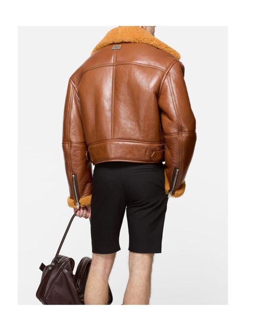 Acne Brown Shearling-Collar Leather Jacket for men