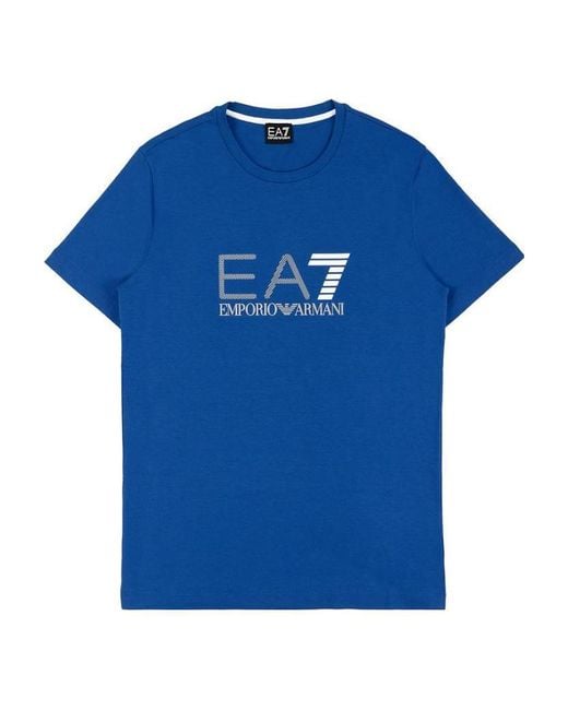 EA7 Blue Logo Printed Round Collar T-Shirt for men