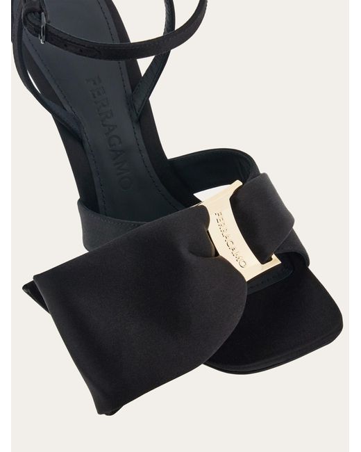 Ferragamo Black Asymmetrical Bow High-Heeled Sandals