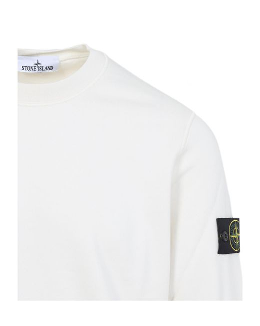 Stone Island White Logo Patch Crewneck Sweatshirt for men