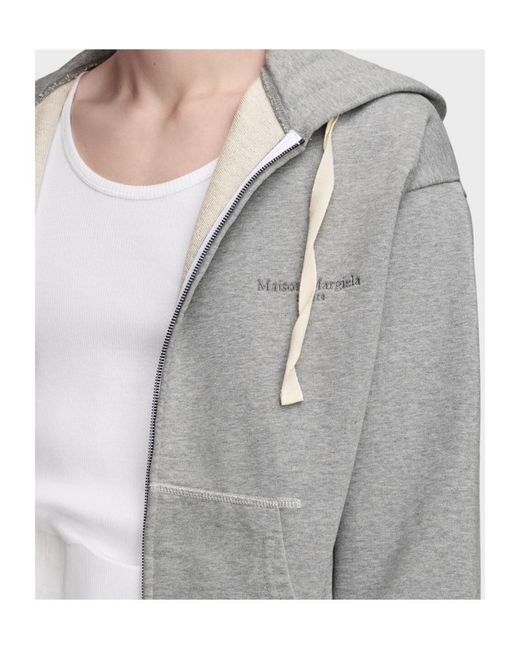 Maison Margiela Gray Zip-Up Logo Hoodie for men
