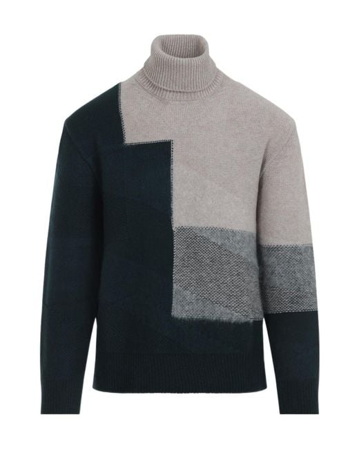 Zegna Gray Colour-Block Turtleneck Sweater for men