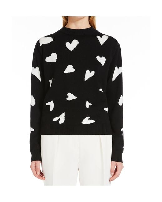 Max Mara Black Heart-Pattern Wool Sweater