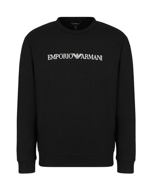 Emporio Armani Black Logo Printed Crewneck Sweatshirt for men