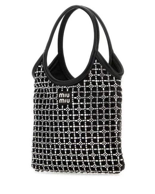 Miu Miu Black Ivy Satin Handbag With Synthetic Crystals