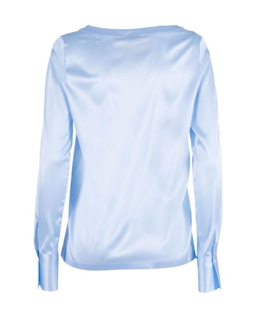 Mazzarelli Blue Satin-Finish Long-Sleeved Blouse