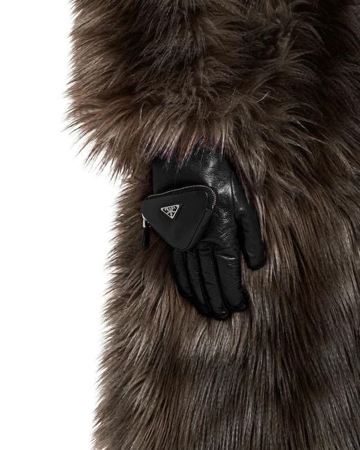 Prada Black Logo Pouch-Detailed Gloves