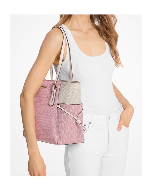 Michael Kors Pink Voyager Large Color-Block Signature Logo Tote Bag