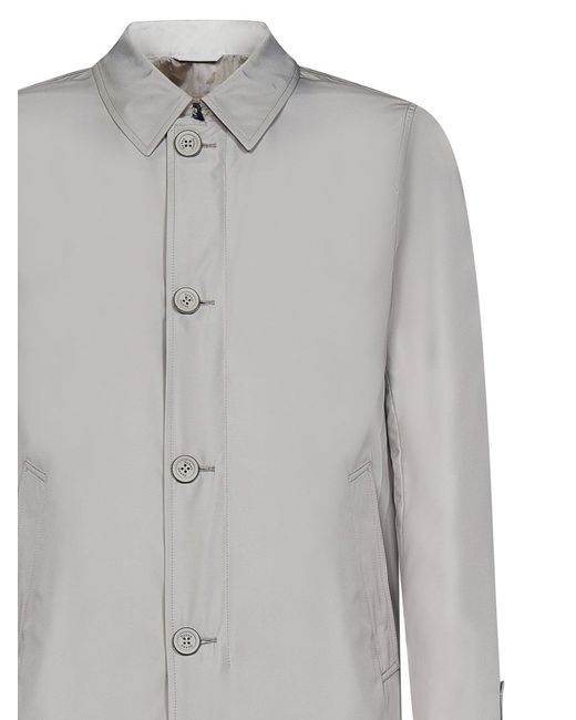 Herno Gray Single-Breasted Buttoned Shirt Coat for men