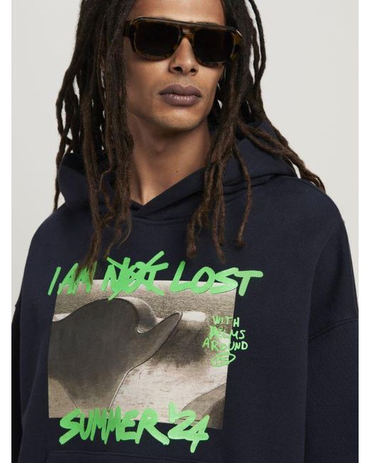 Palm Angels Blue Graphic-Print Cotton Hoodie for men