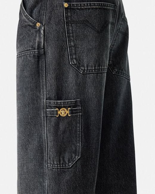 Versace Blue Logo-Patch Patchwork-Designed Jeans for men