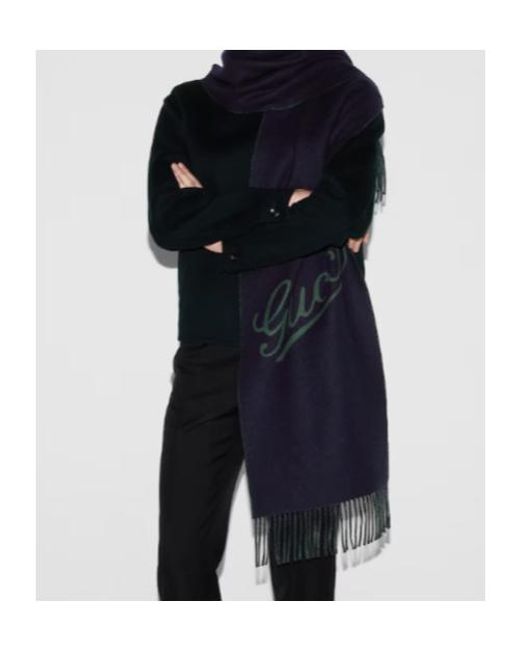 Gucci Blue Fringe Detailed Scarf for men