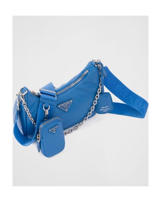 Prada Blue Logo Plaque Chain-Linked Shoulder Bag