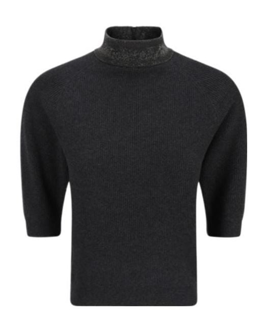 Brunello Cucinelli Black Short-Sleeved Ribbed Top
