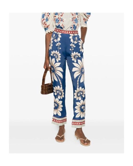 Farm Rio Blue Luna Floral Wide-Leg Pants