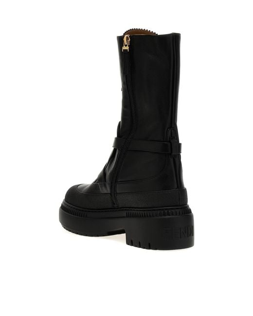 Fendi Black Delfina Lace-Up Biker Boots