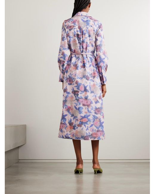Erdem Purple Tie-Waist Printed Shirt Dress