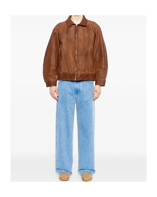 Visvim Brown Front Zipper Leather Jacket for men